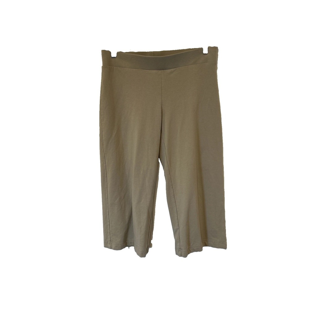 Purejill Pants Women Medium Tan Pima Cotton Modal Wide Leg Knit Cropped Stretch